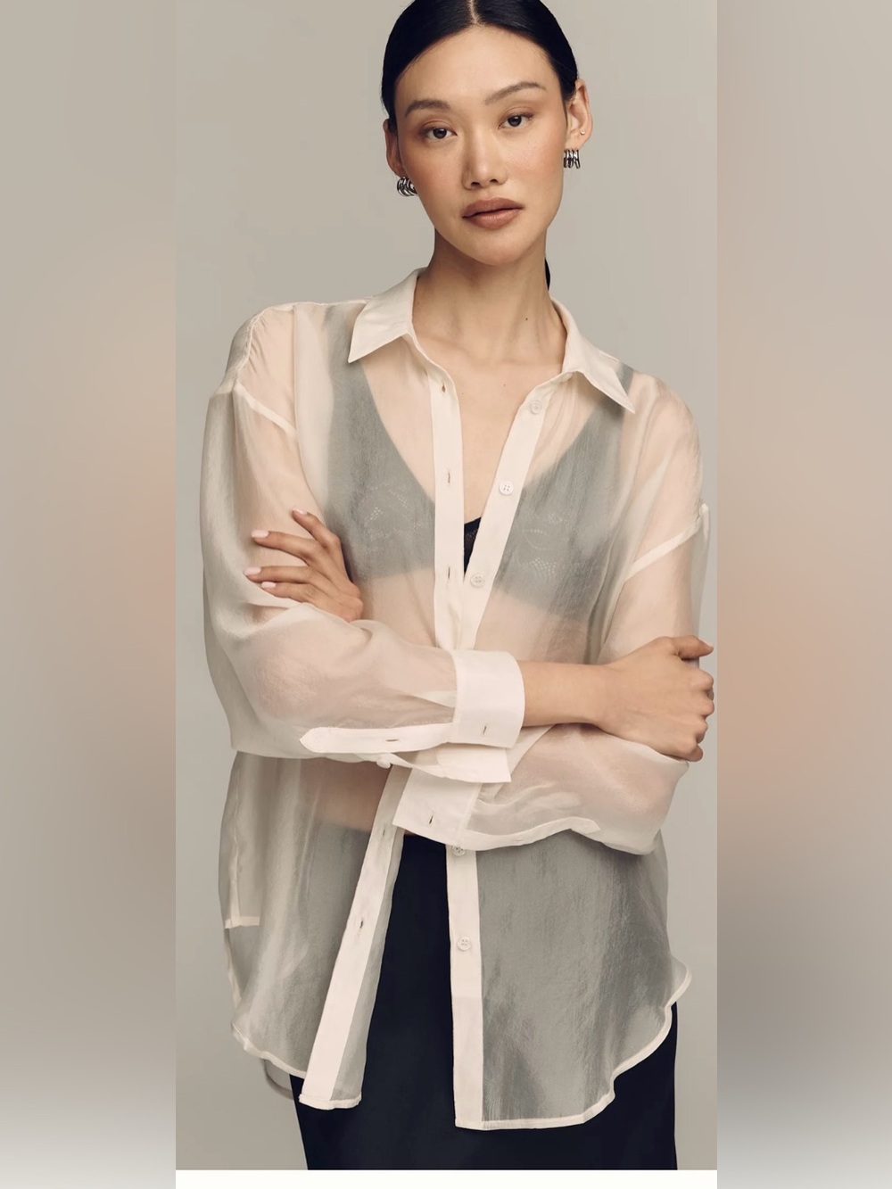 NWT By Anthropologie Sheer Long-Sleeve Buttondown CURRENT $118